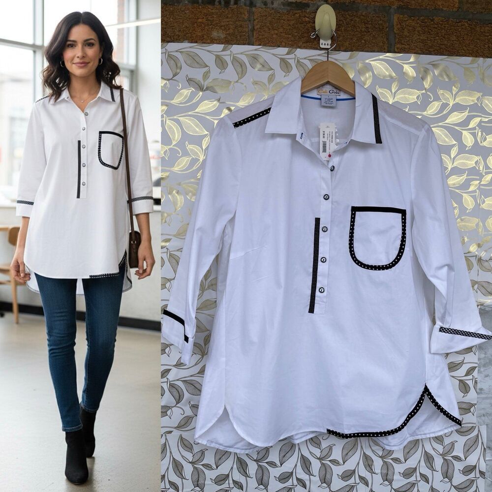 Cali Girls Mixed Media Popover Shirt | Dark Academia Office Core | Size L - Picture 1 of 12
